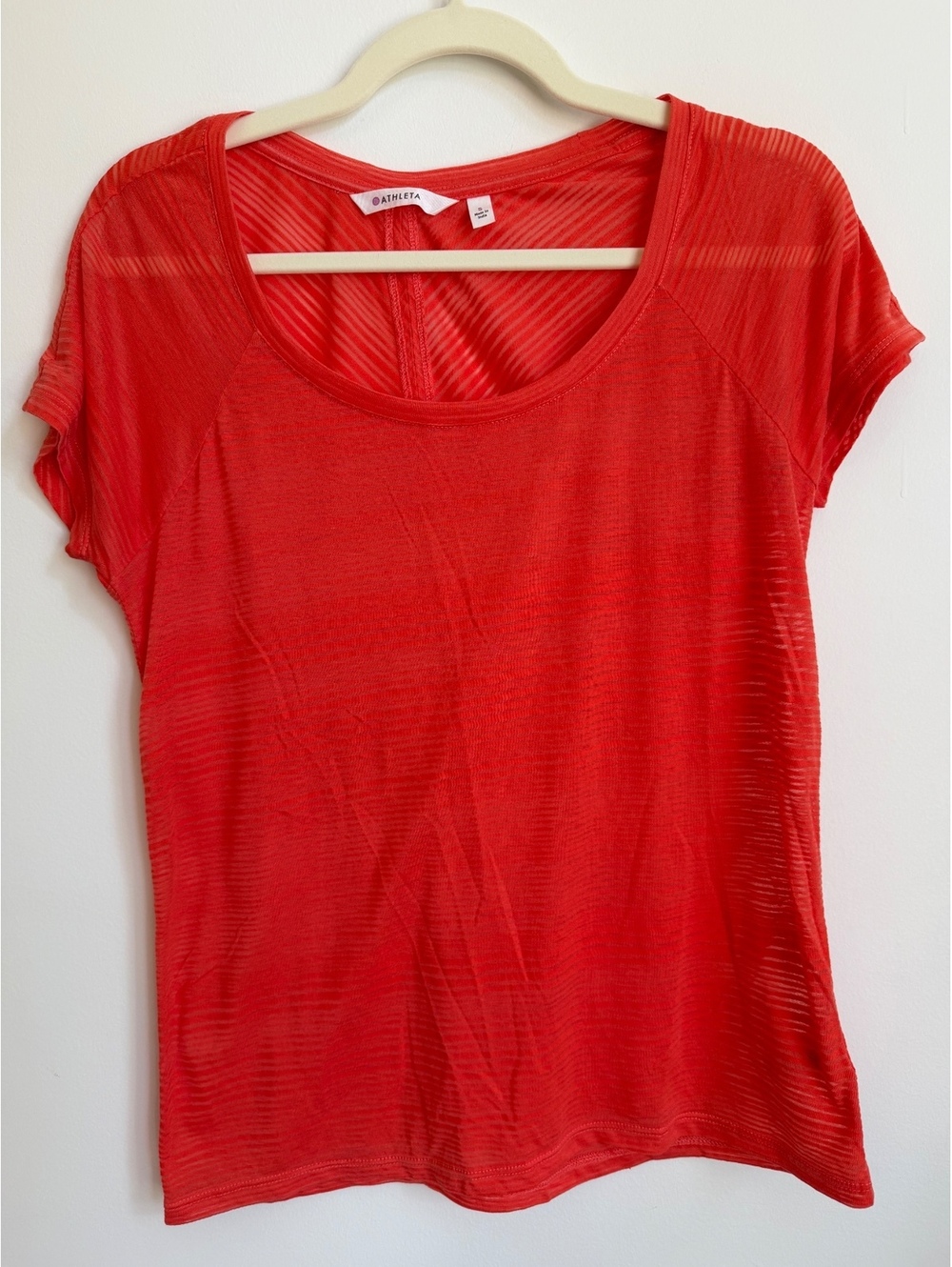 Athleta Women's Red Sheer Striped Short Sleeve T-Shirt Size S